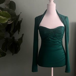 Forever 21- Emerald Green Ruched Long-Sleeve Top
